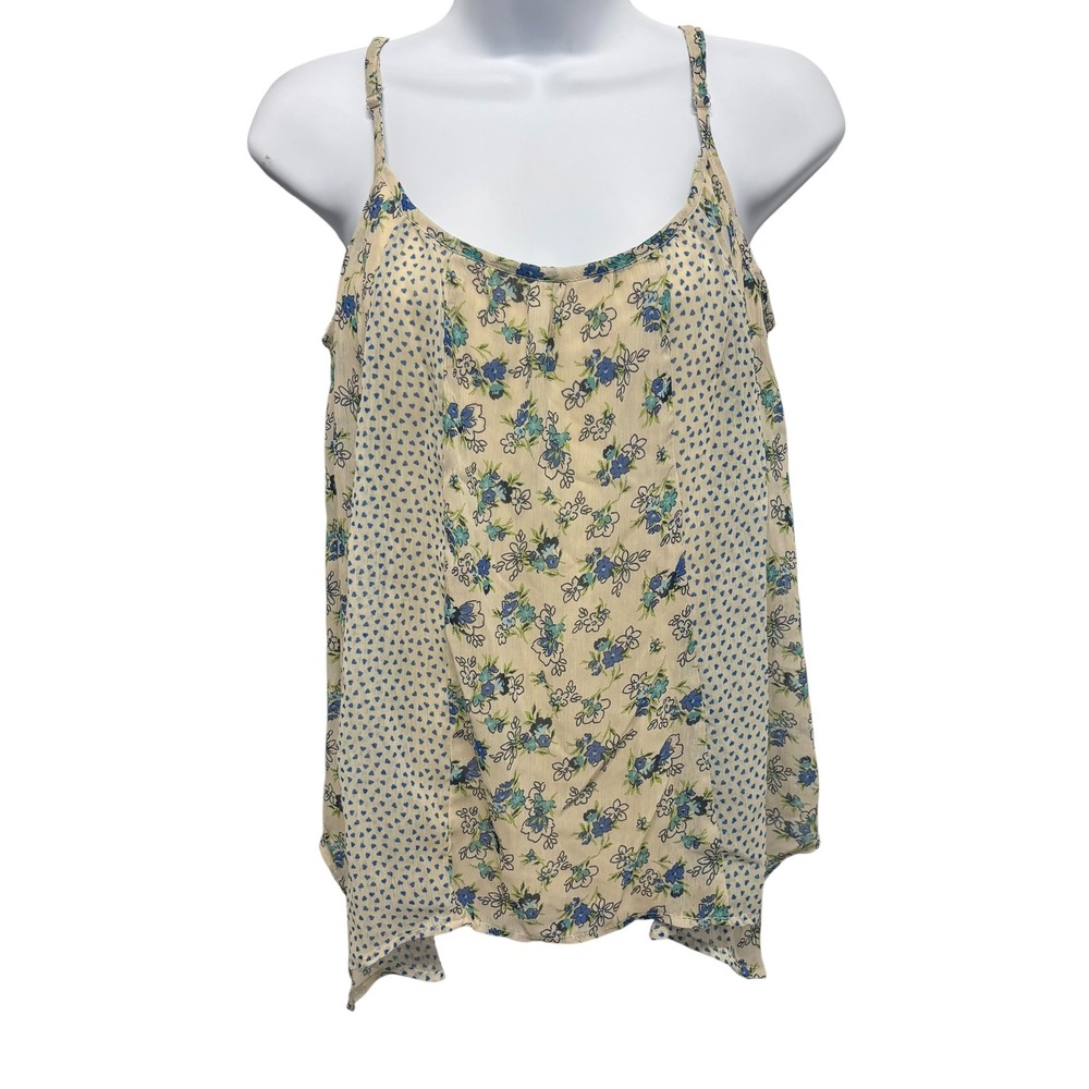 Eyeshadow Floral Heart Mixed Print Handkerchief Hem Camisole Top Blue Cream